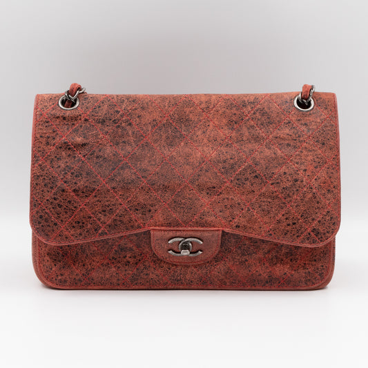 Classic Double Flap Jumbo Red Crackled Leather