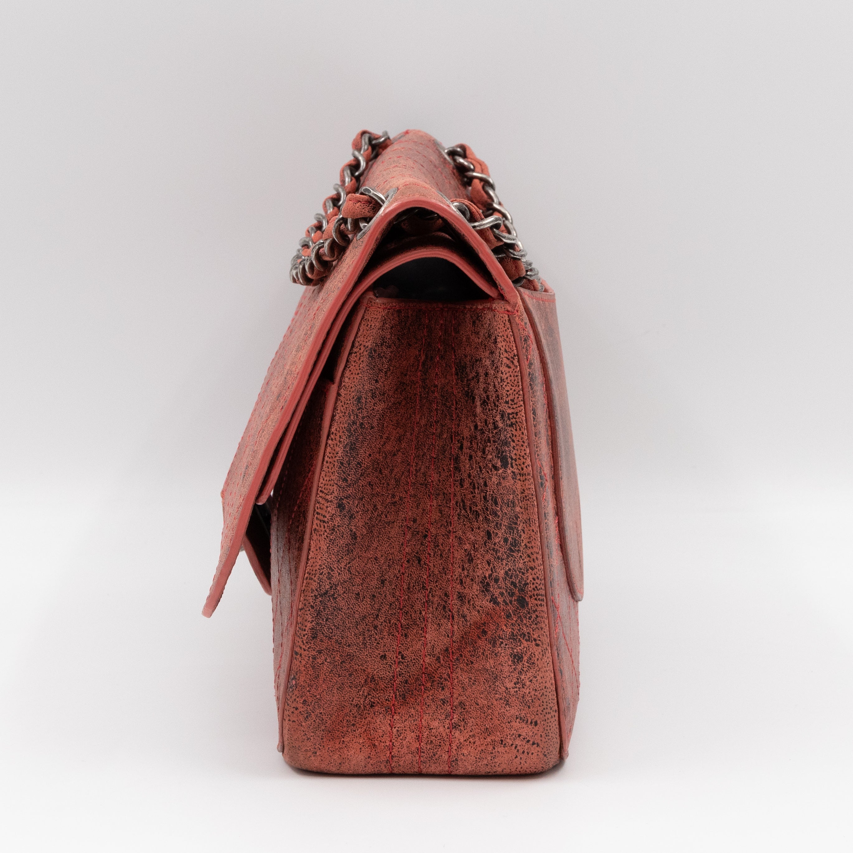 Classic Double Flap Jumbo Red Crackled Leather