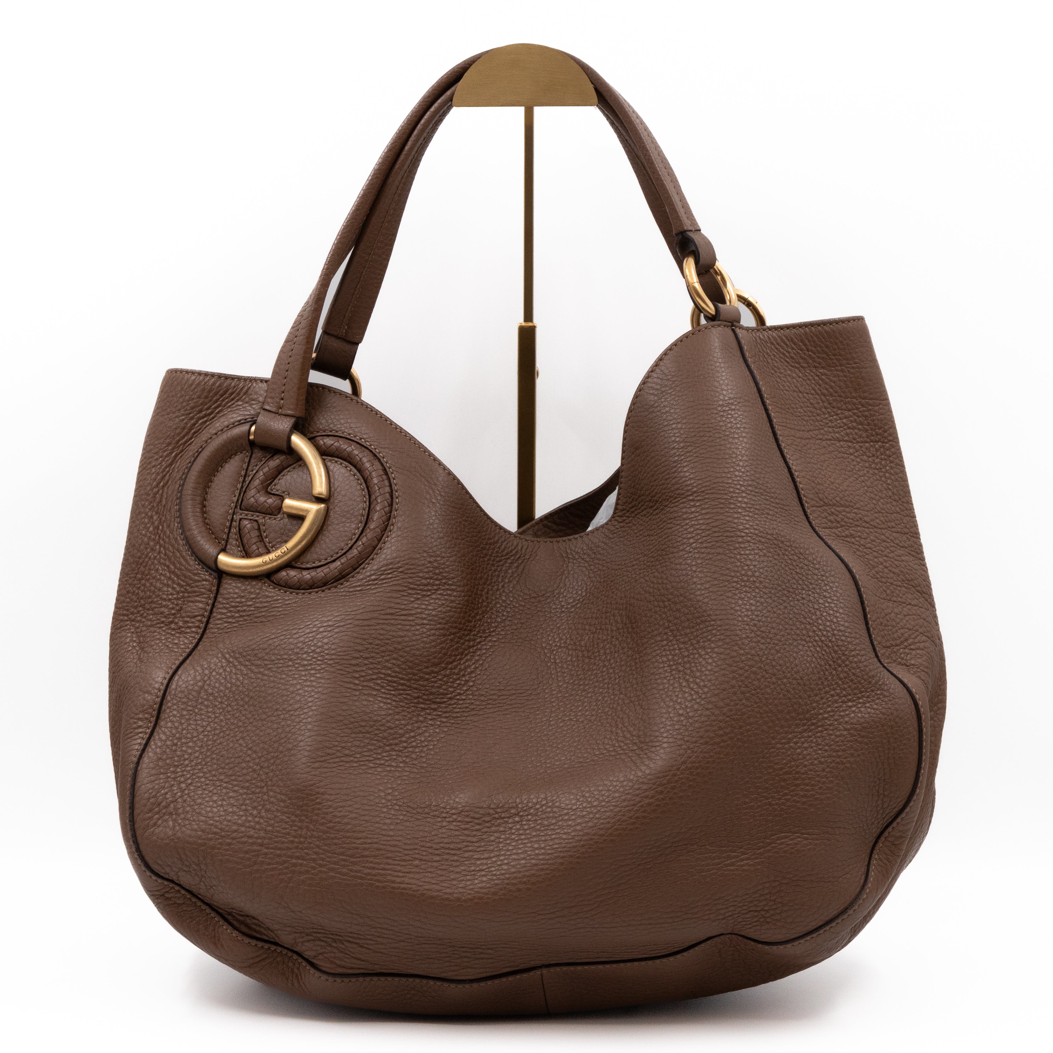 Twill Shoulder Bag Brown Leather