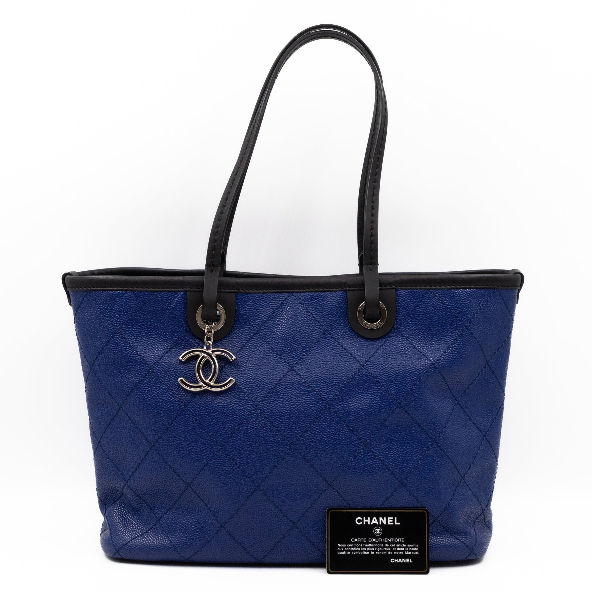 Chanel Shopping Fever Tote Bag Large Dark Blue Quilted Caviar