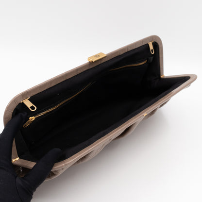 Cloud XL Clutch Bag Beige Croc Embossed Patent Leather