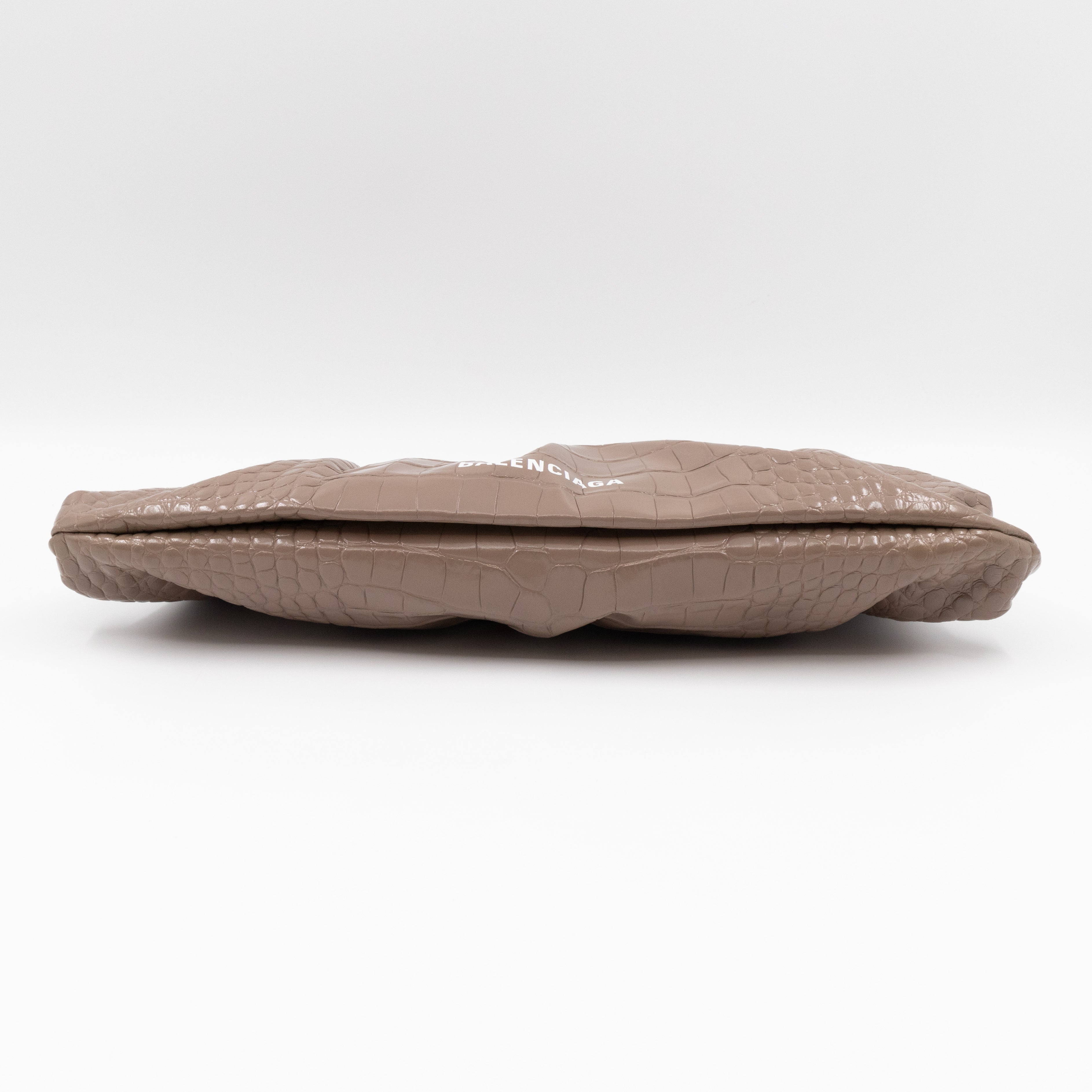Cloud XL Clutch Bag Beige Croc Embossed Patent Leather