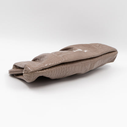Cloud XL Clutch Bag Beige Croc Embossed Patent Leather