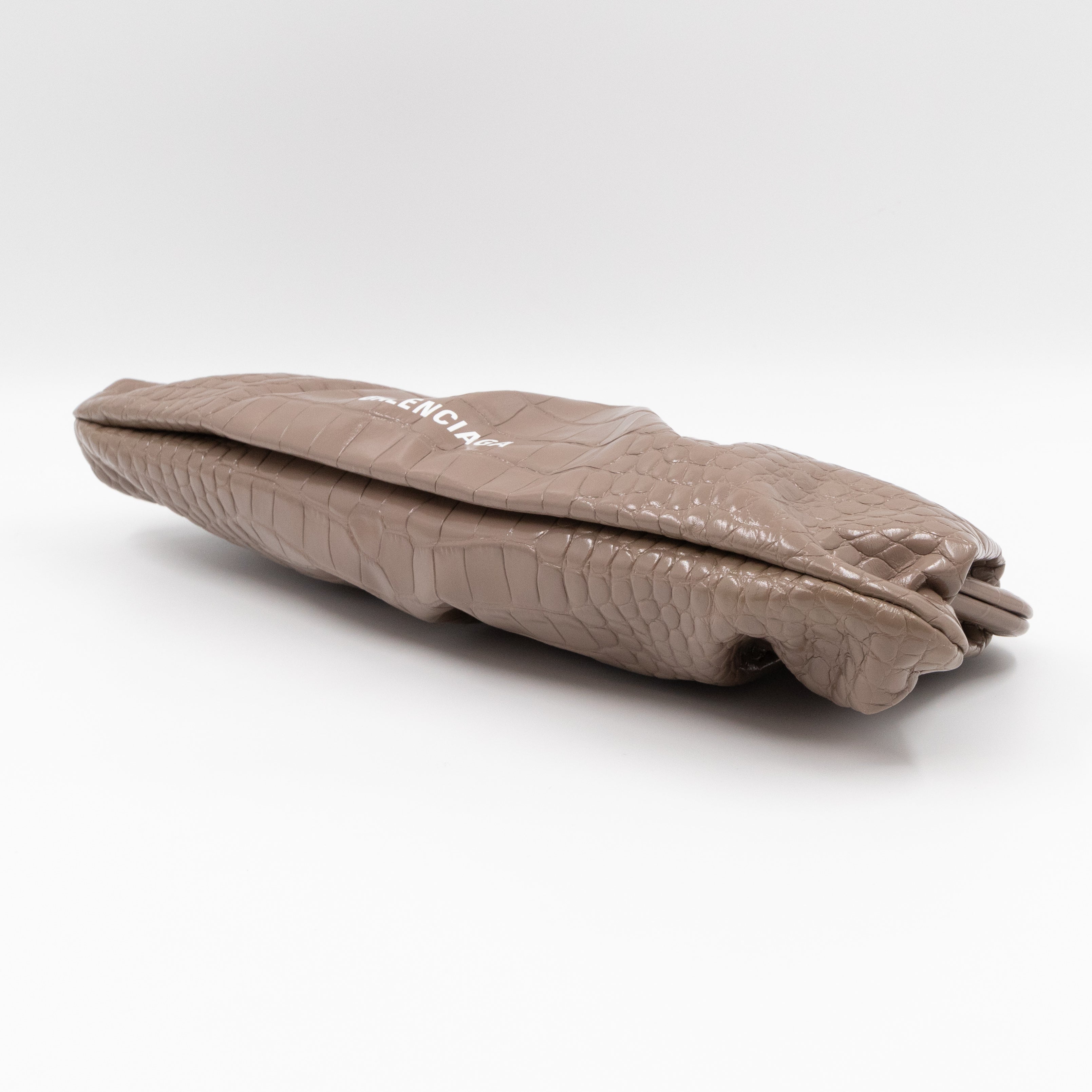 Cloud XL Clutch Bag Beige Croc Embossed Patent Leather
