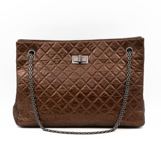 Quilted Reissue 2.55 Lock Shopping Tote Bronze Leather
