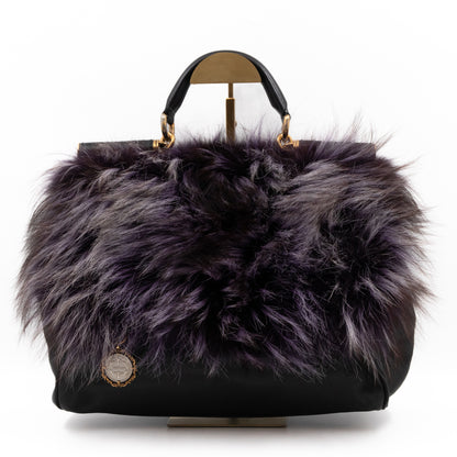 Miss Sicily Large Faux Fur Black Leather