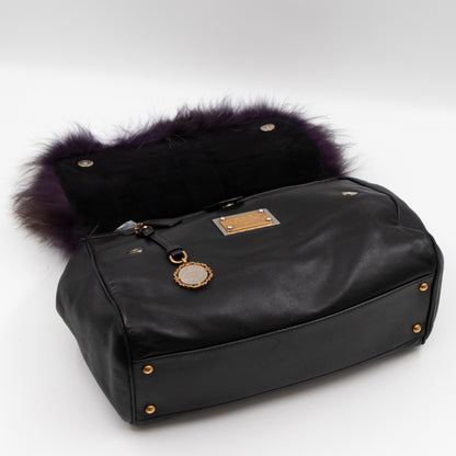 Miss Sicily Large Faux Fur Black Leather