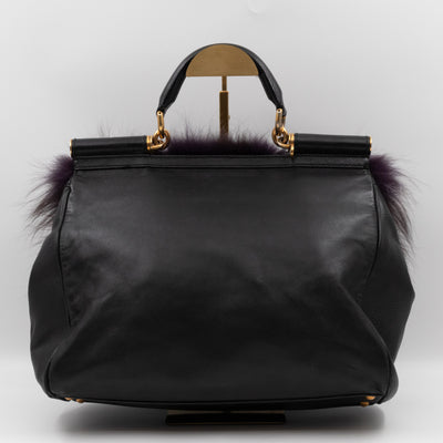 Miss Sicily Large Faux Fur Black Leather