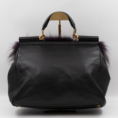 Miss Sicily Large Faux Fur Black Leather