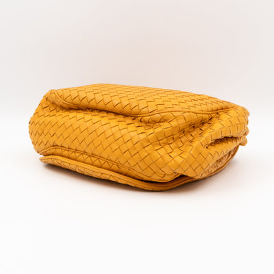 Drawstring Flap Crossbody Bag Intrecciato Yellow Leather