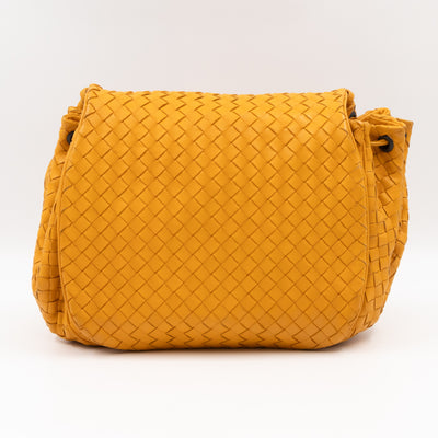 Drawstring Flap Crossbody Bag Intrecciato Yellow Leather