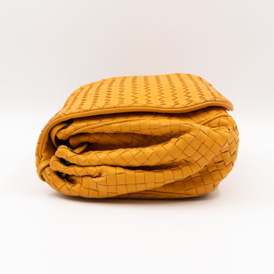 Drawstring Flap Crossbody Bag Intrecciato Yellow Leather