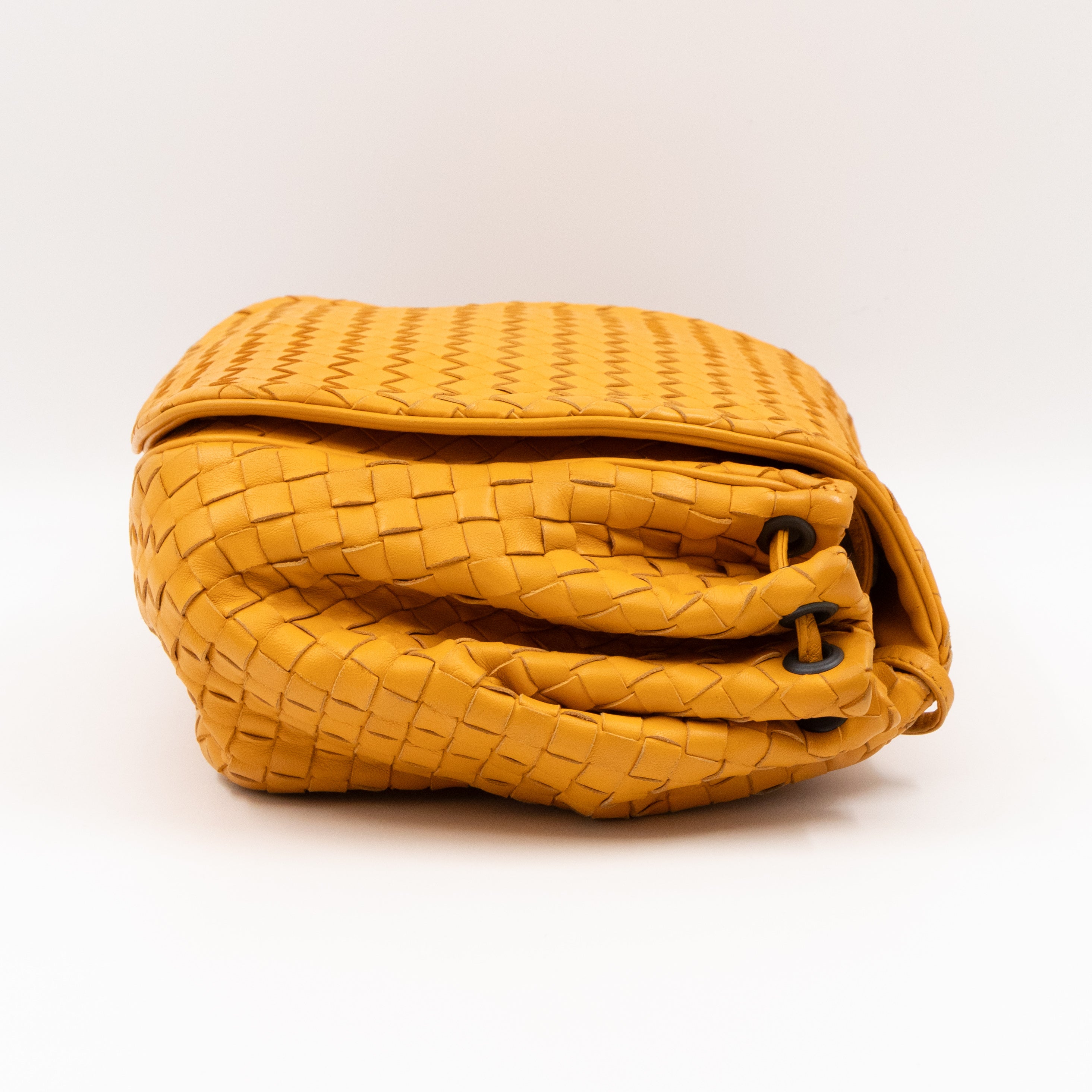 Drawstring Flap Crossbody Bag Intrecciato Yellow Leather