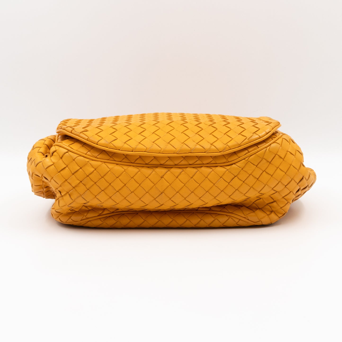 Drawstring Flap Crossbody Bag Intrecciato Yellow Leather
