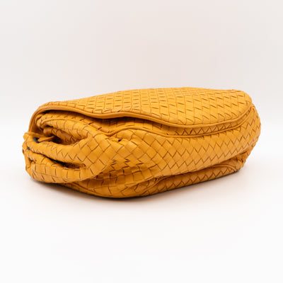 Drawstring Flap Crossbody Bag Intrecciato Yellow Leather