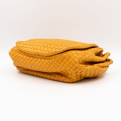 Drawstring Flap Crossbody Bag Intrecciato Yellow Leather