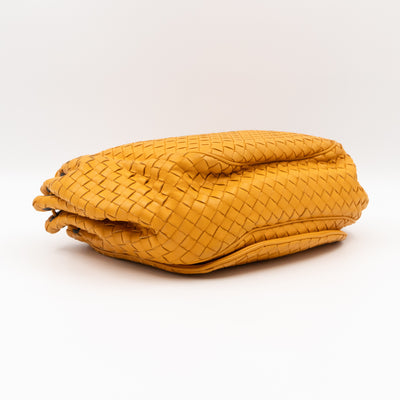 Drawstring Flap Crossbody Bag Intrecciato Yellow Leather