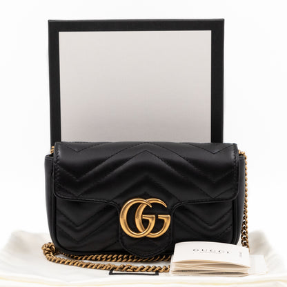 GG Marmont Flap Matelassé Super Mini Black Leather