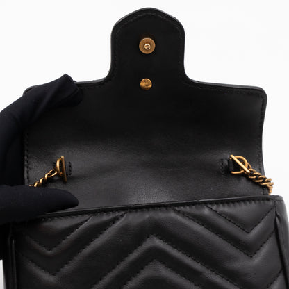 GG Marmont Flap Matelassé Super Mini Black Leather