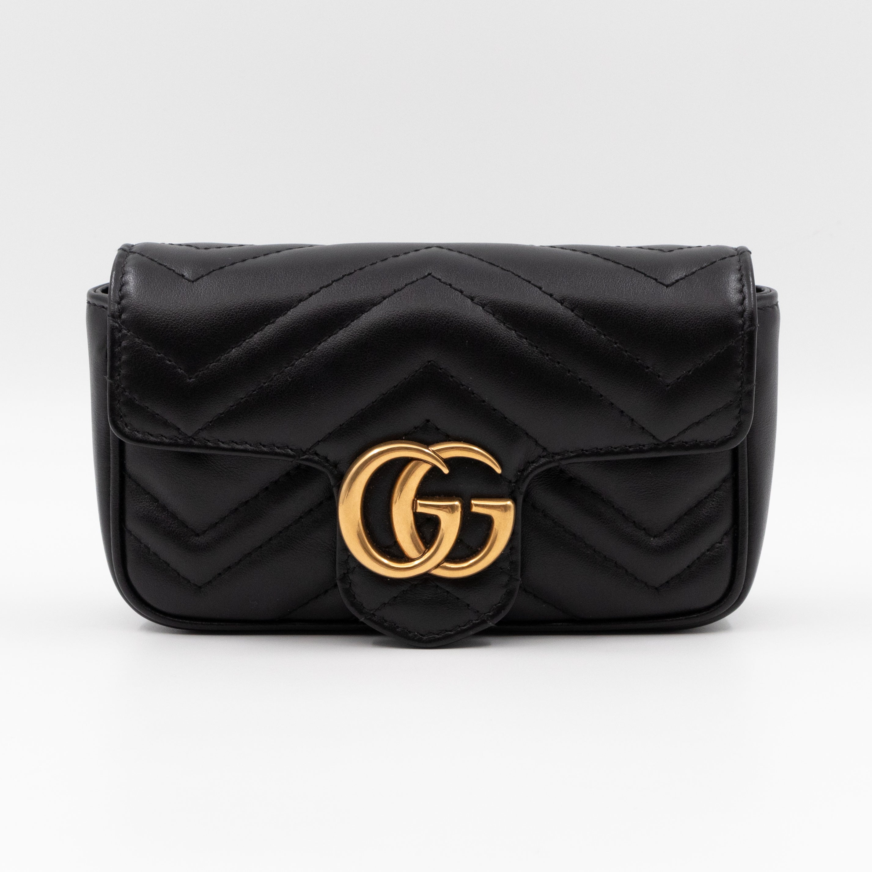 GG Marmont Flap Matelassé Super Mini Black Leather
