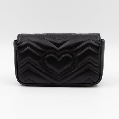 GG Marmont Flap Matelassé Super Mini Black Leather