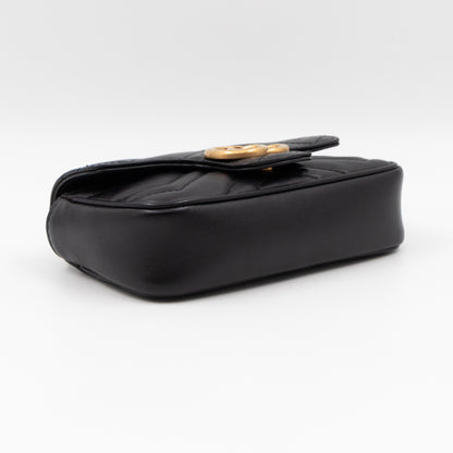 GG Marmont Flap Matelassé Super Mini Black Leather