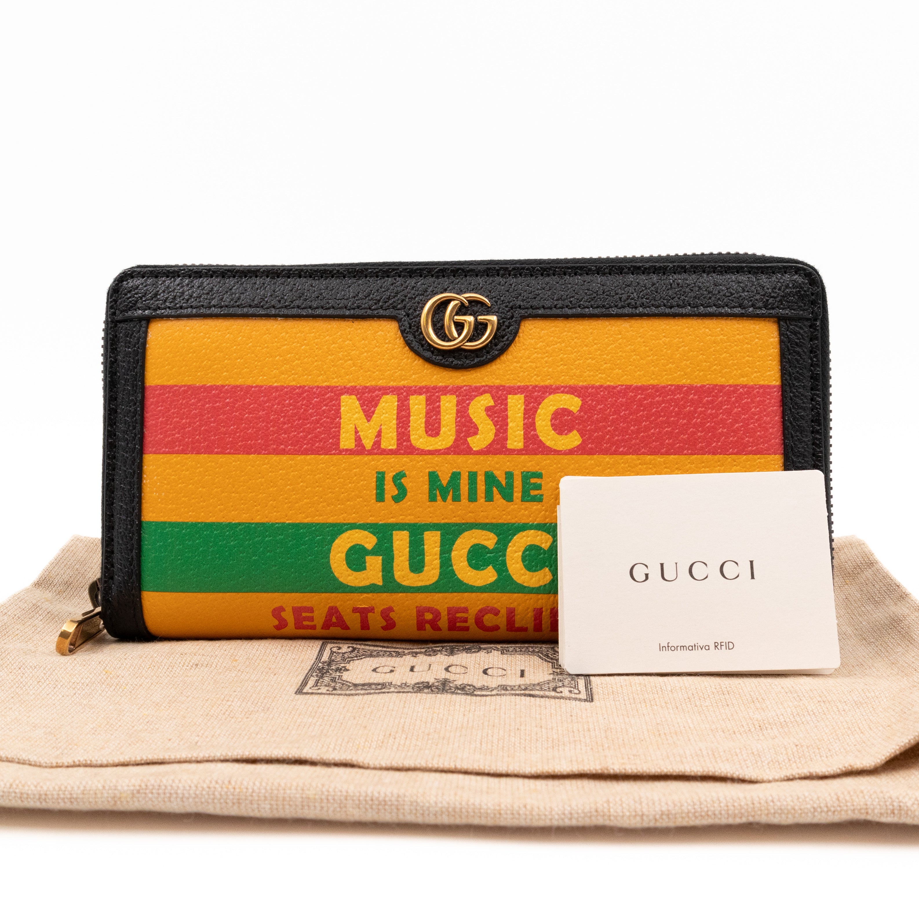 Gucci 100 Music Is Mine Zip Around Wallet Black & Yellow Leather