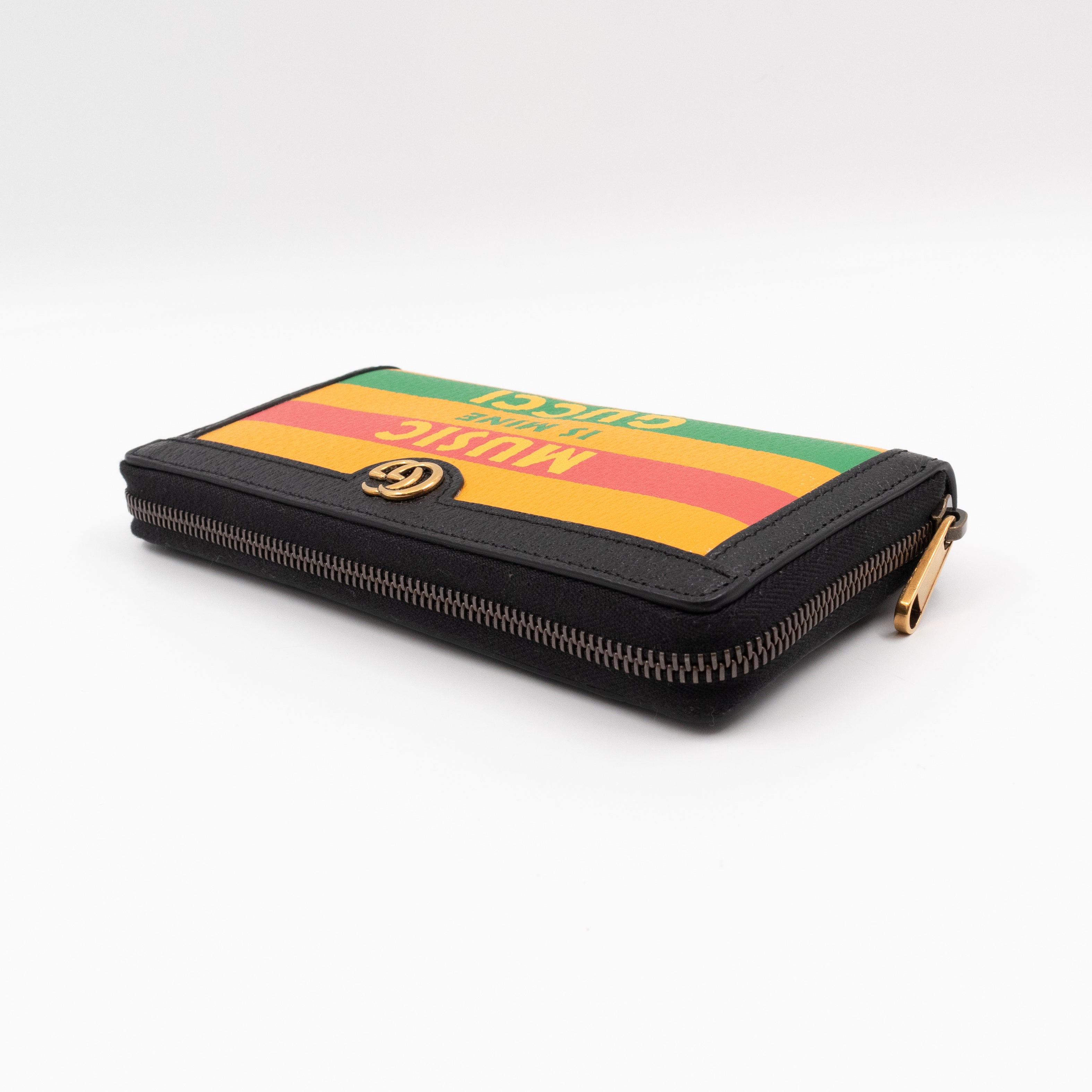 Gucci 100 Music Is Mine Zip Around Wallet Black & Yellow Leather