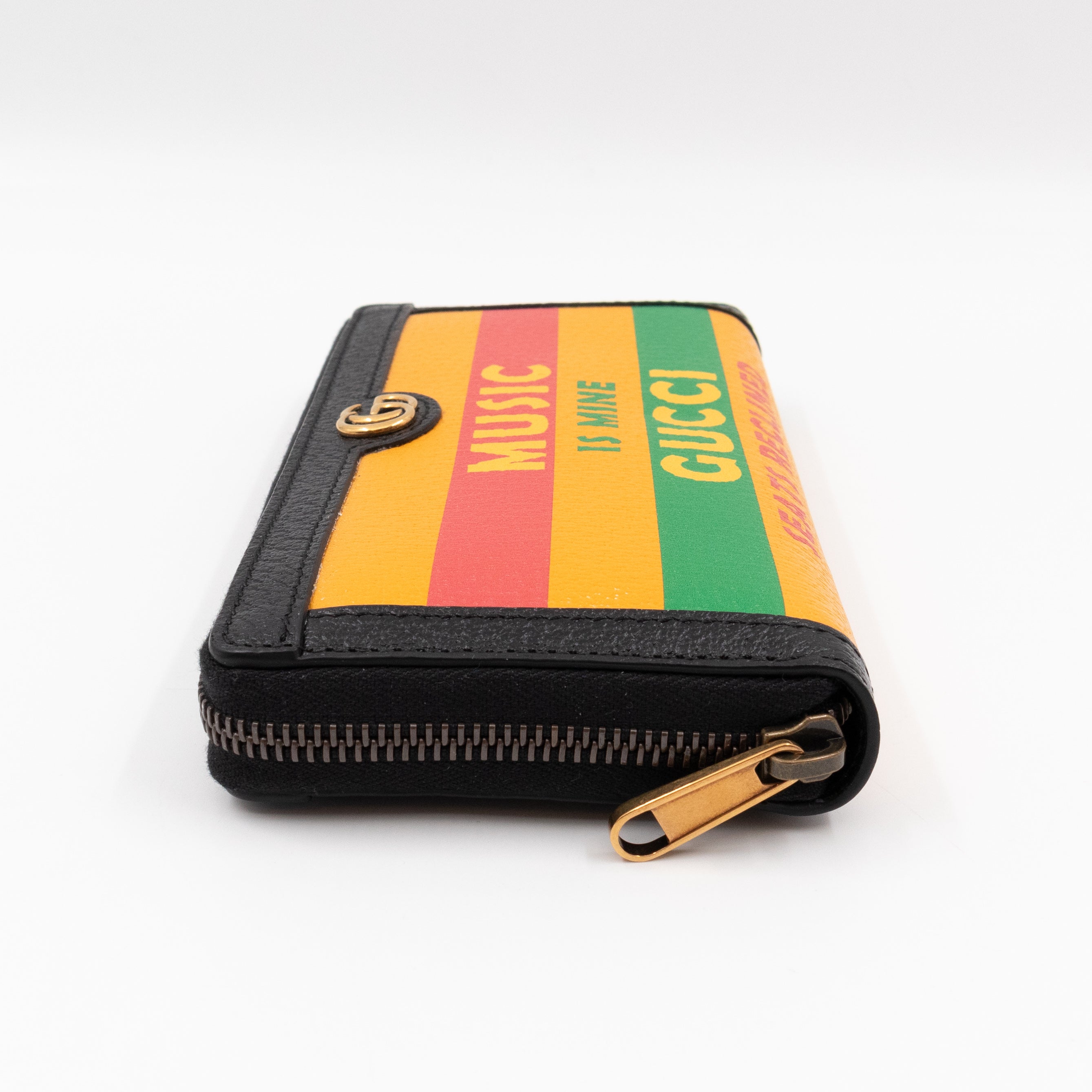 Gucci 100 Music Is Mine Zip Around Wallet Black & Yellow Leather