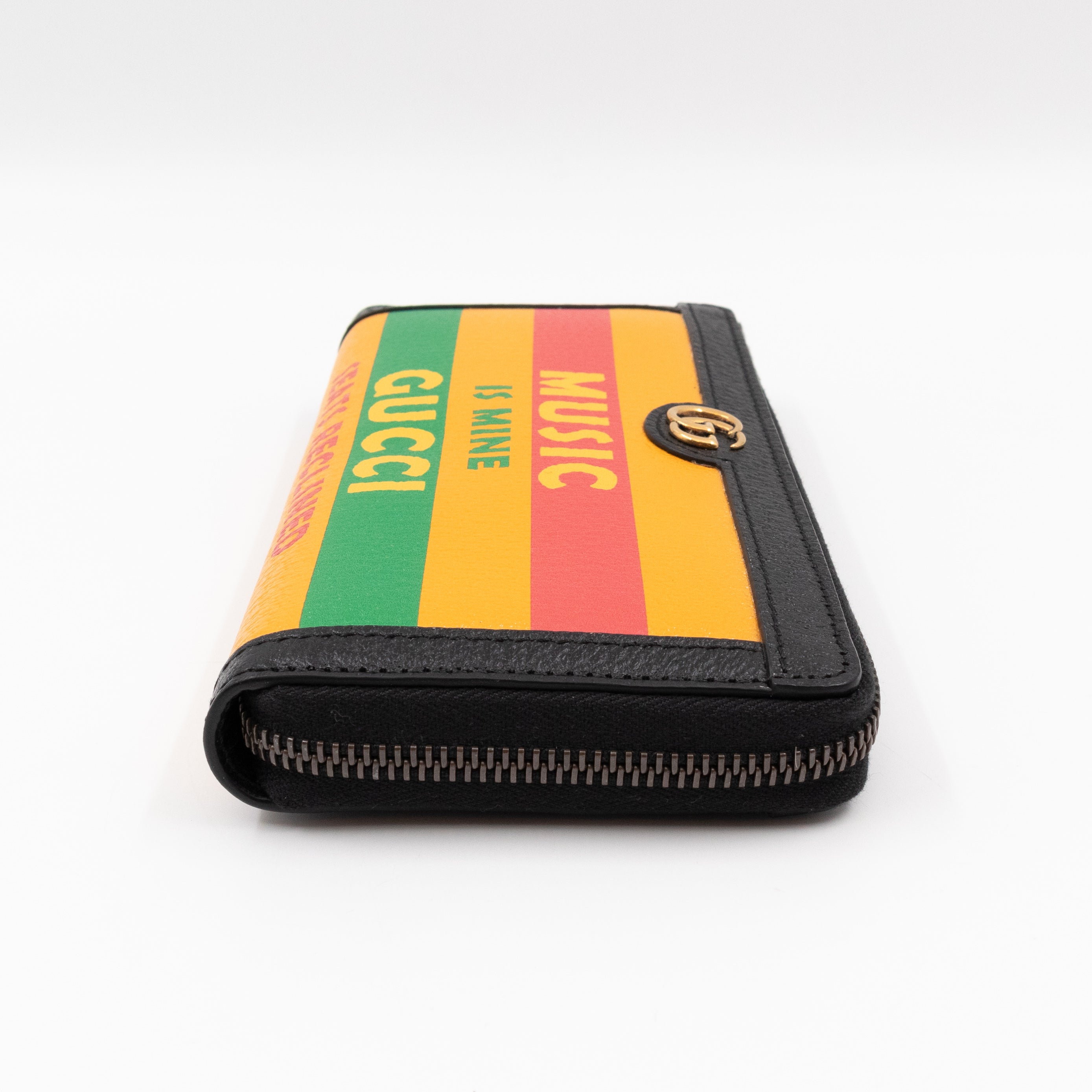 Gucci 100 Music Is Mine Zip Around Wallet Black & Yellow Leather