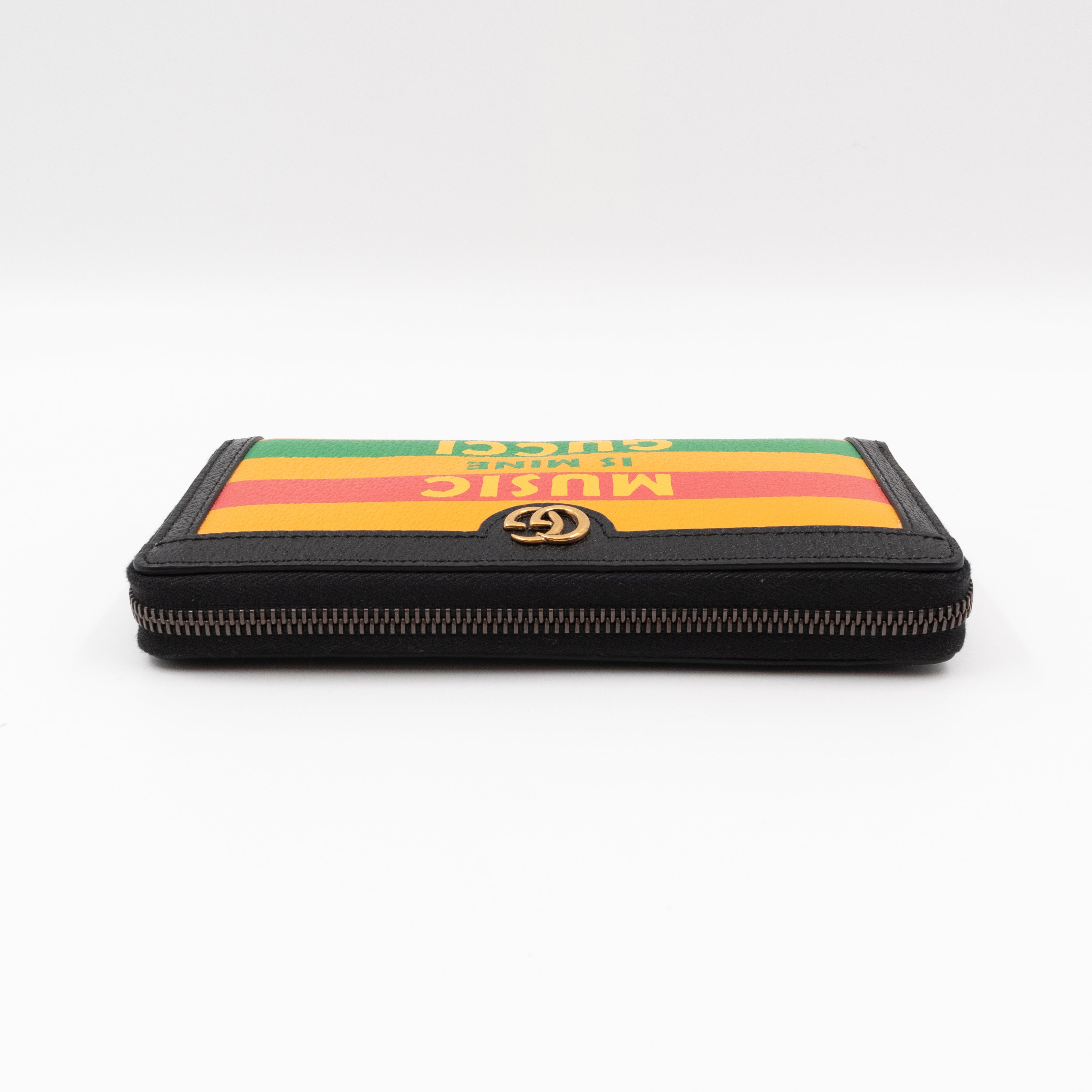 Gucci 100 Music Is Mine Zip Around Wallet Black & Yellow Leather