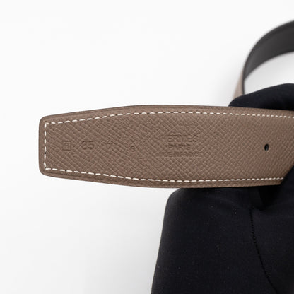 Au Carre Buckle & Reversible Etoupe and Black Leather Belt 85 cm