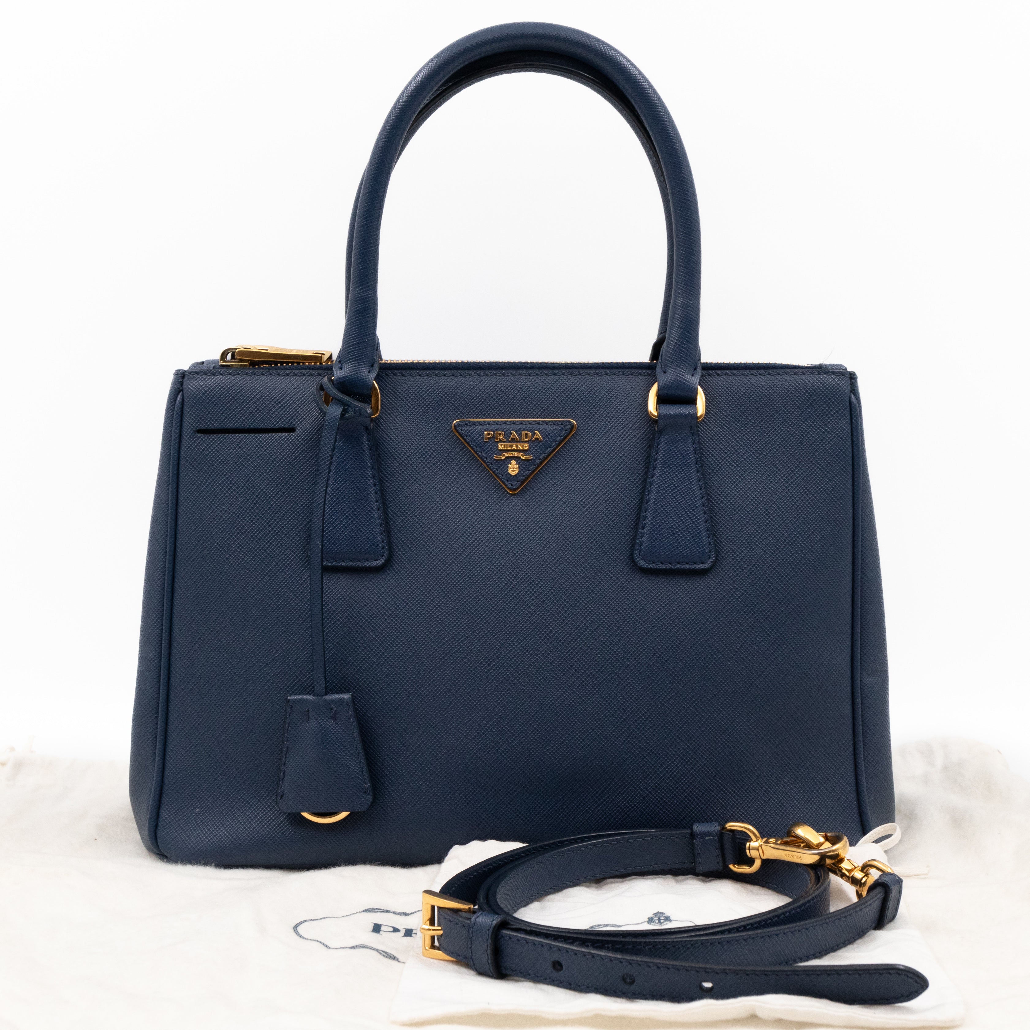 Galleria Small Double Zip Blue Saffiano