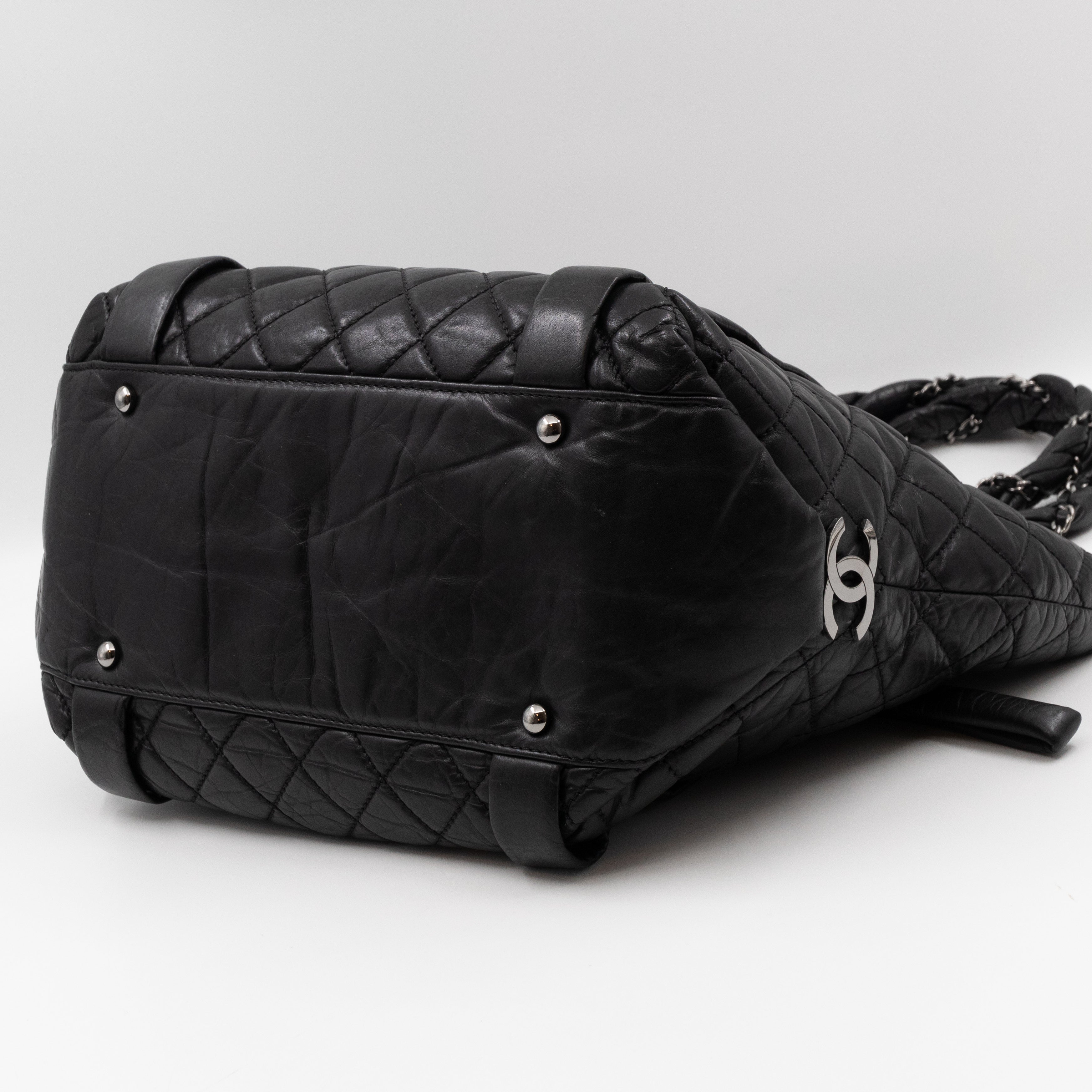 Lady Braid Shopping Tote Black Leather