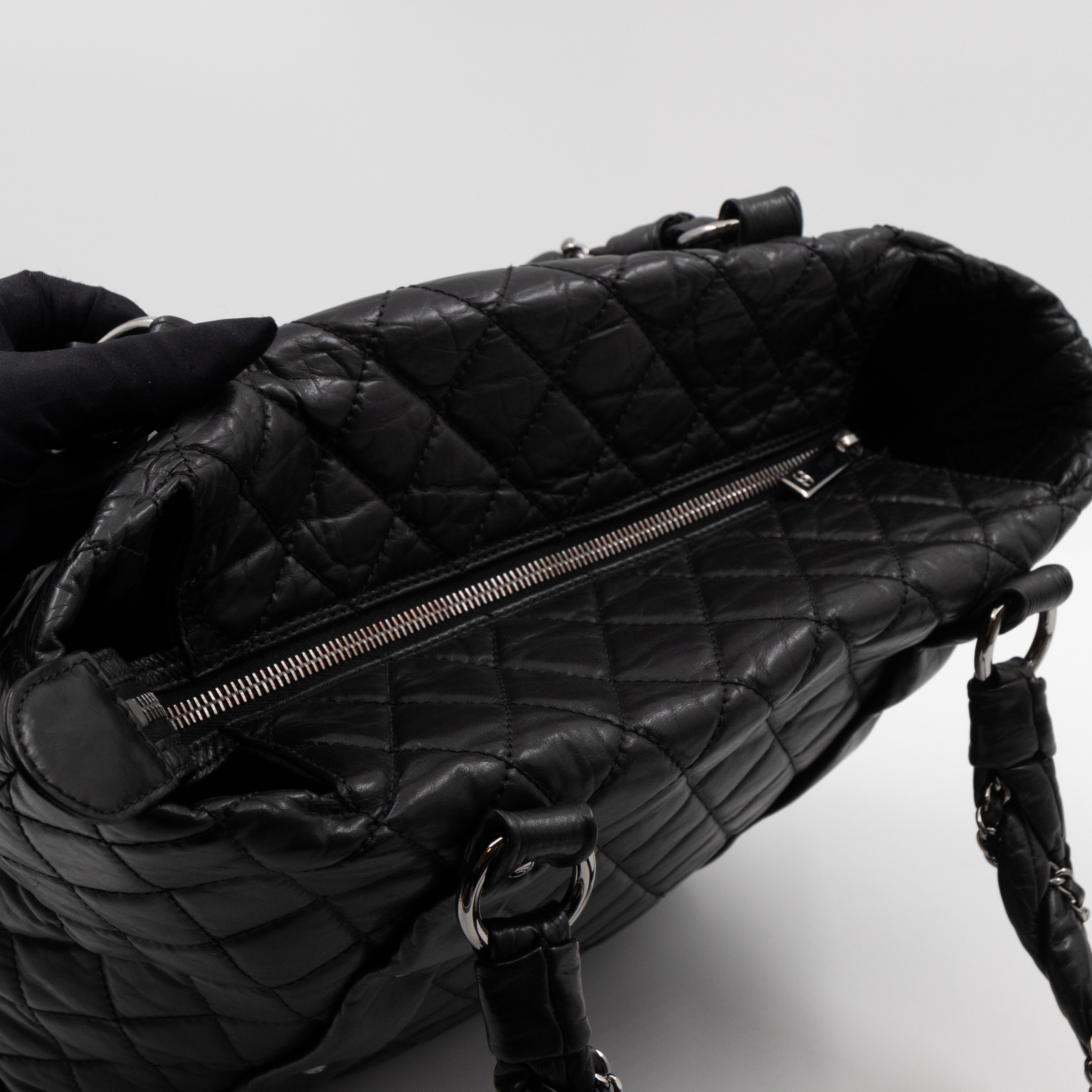 Lady Braid Shopping Tote Black Leather