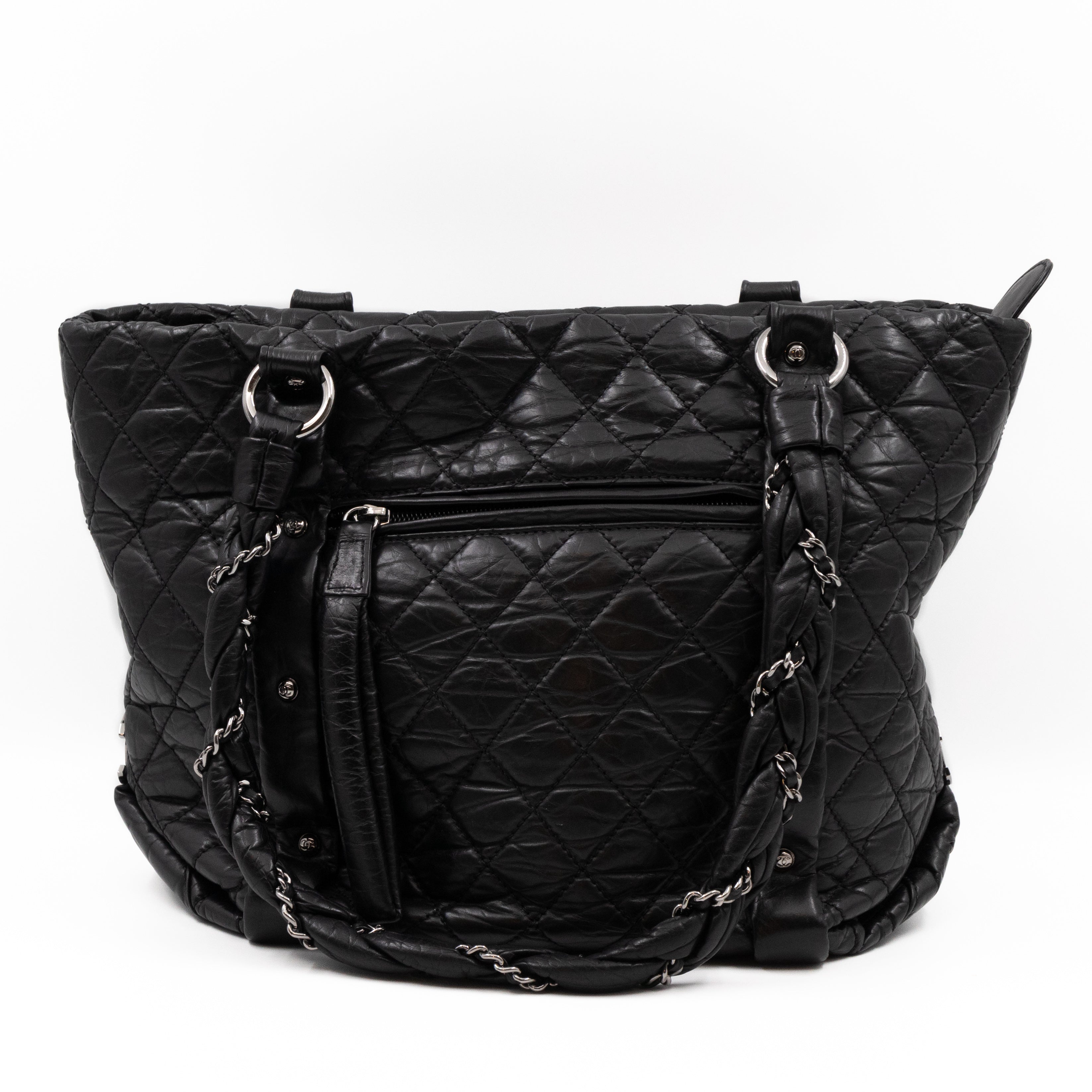 Lady Braid Shopping Tote Black Leather