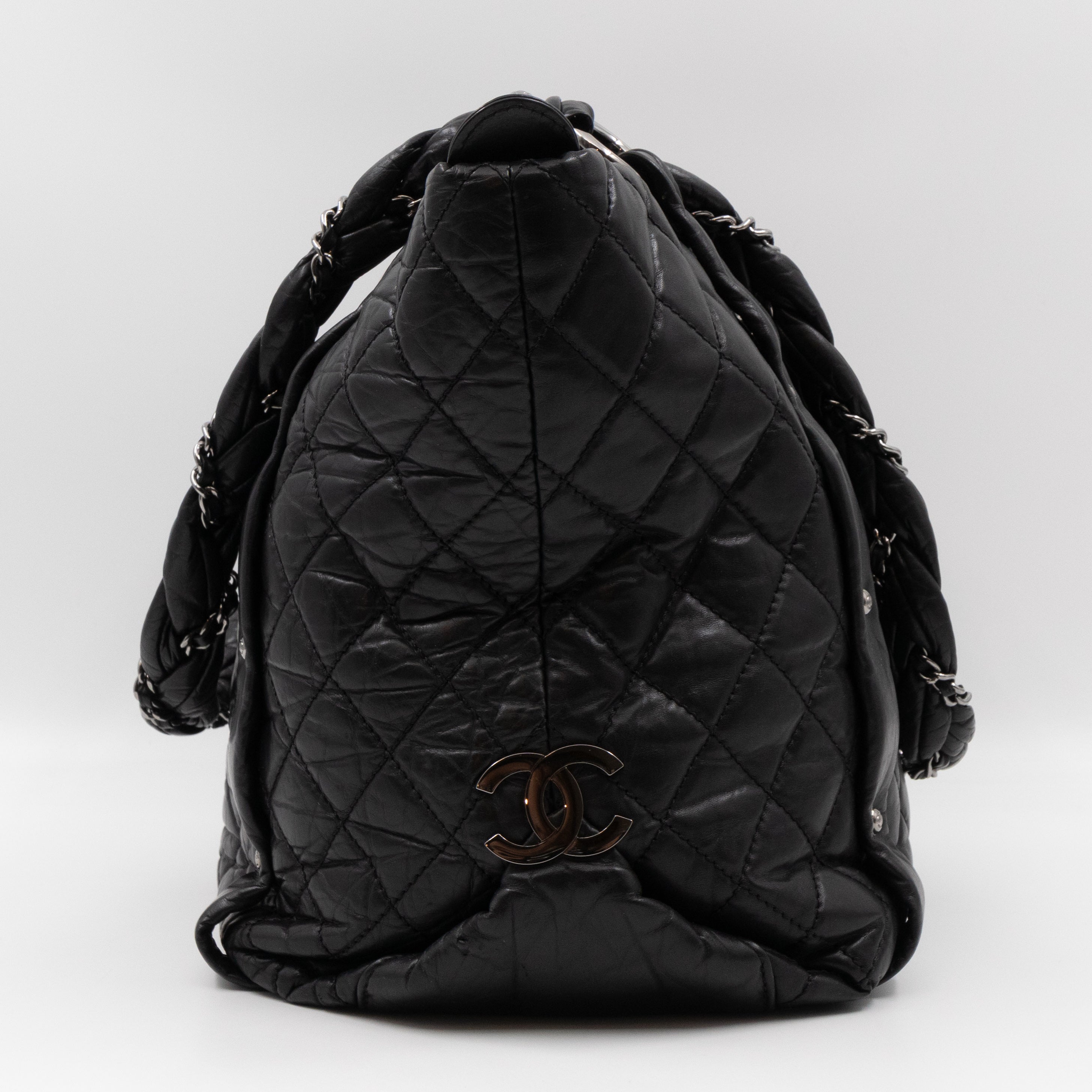Lady Braid Shopping Tote Black Leather