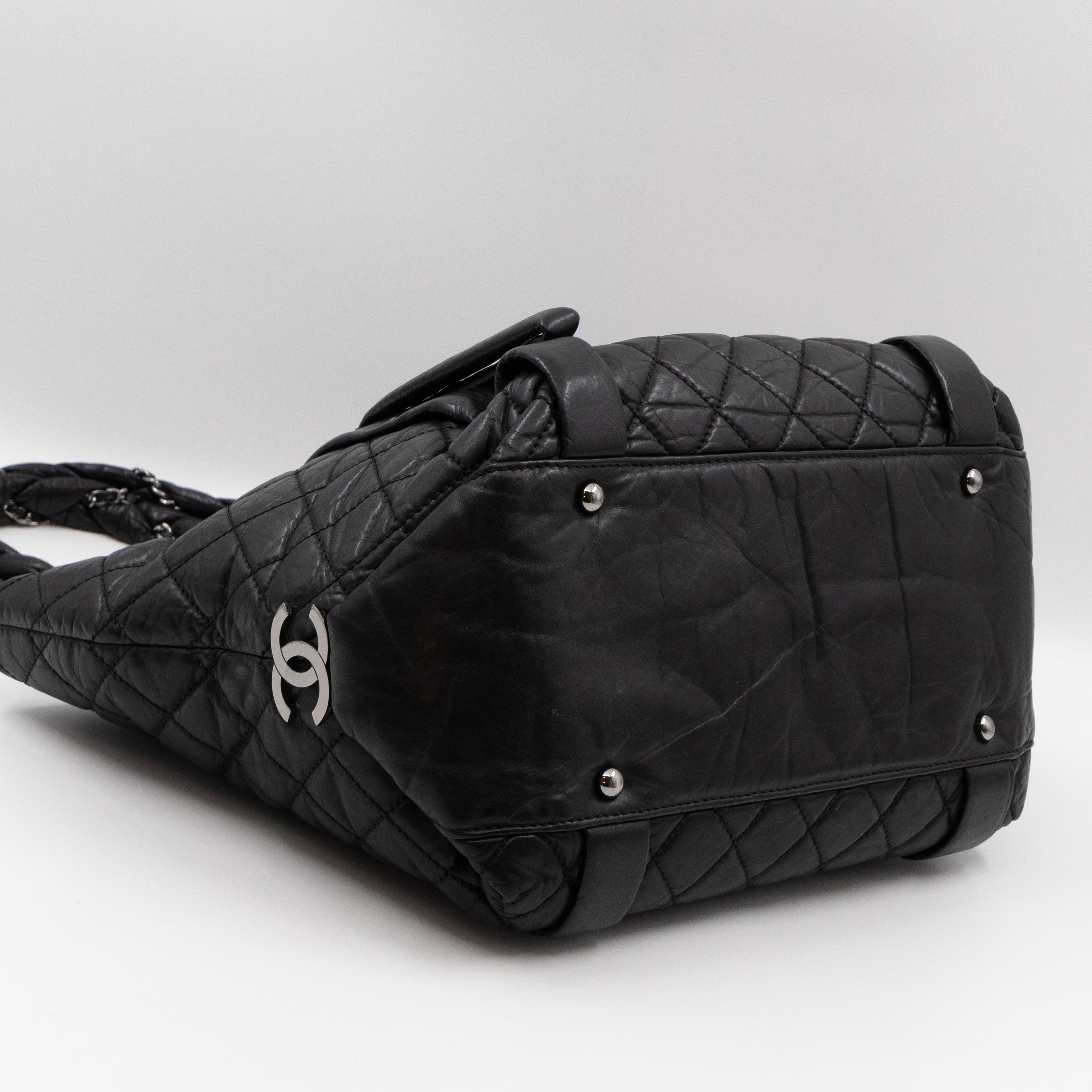 Lady Braid Shopping Tote Black Leather