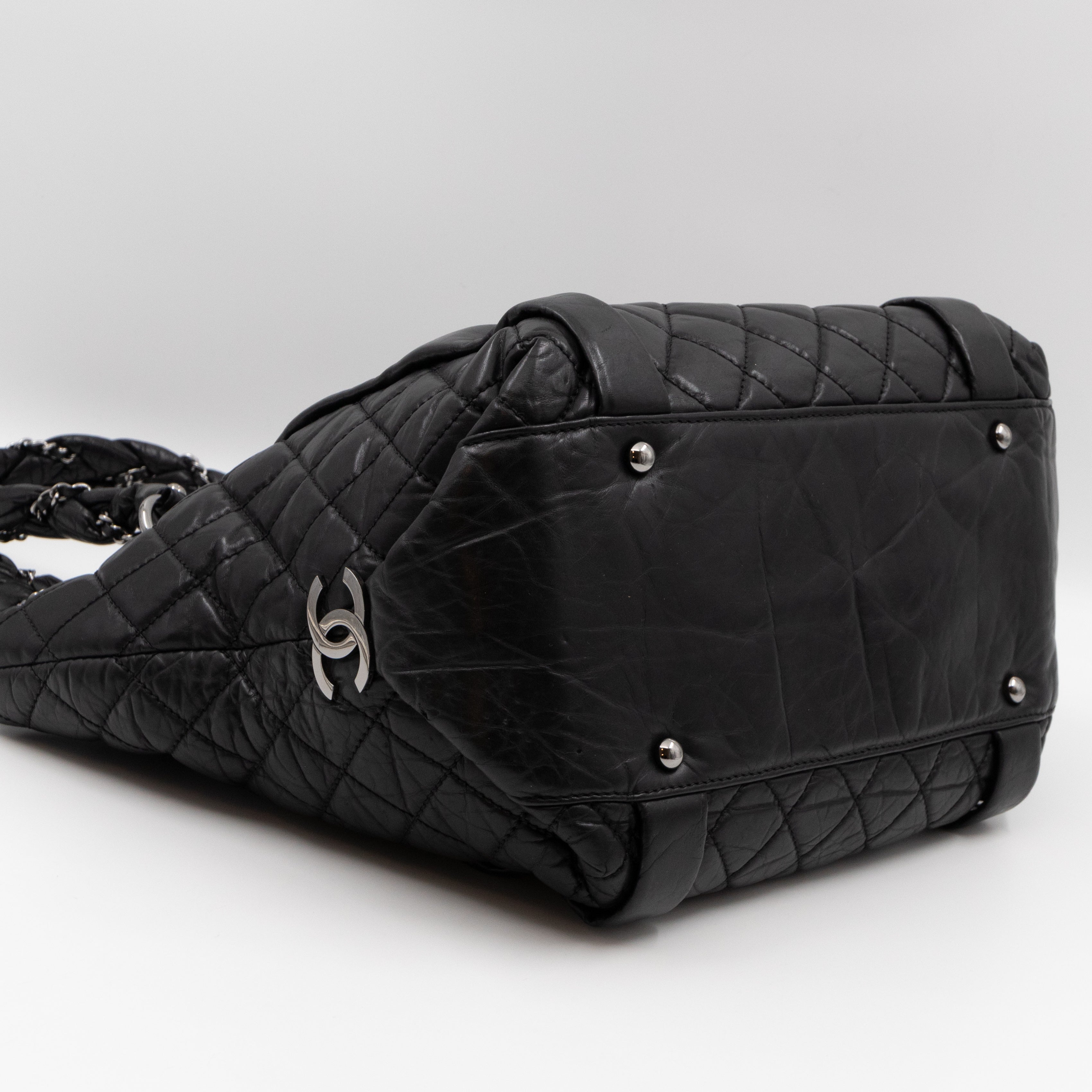 Lady Braid Shopping Tote Black Leather