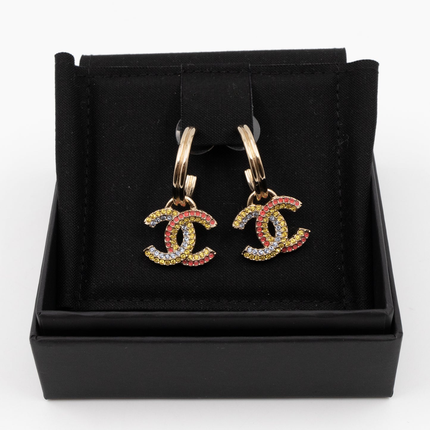Colorful CC Hoops Crystal Earrings Light Gold