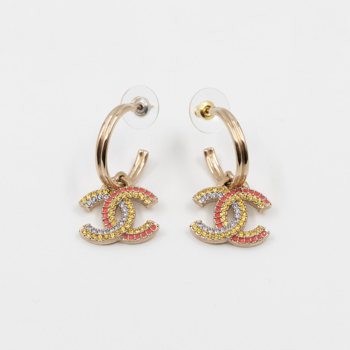 Colorful CC Hoops Crystal Earrings Light Gold