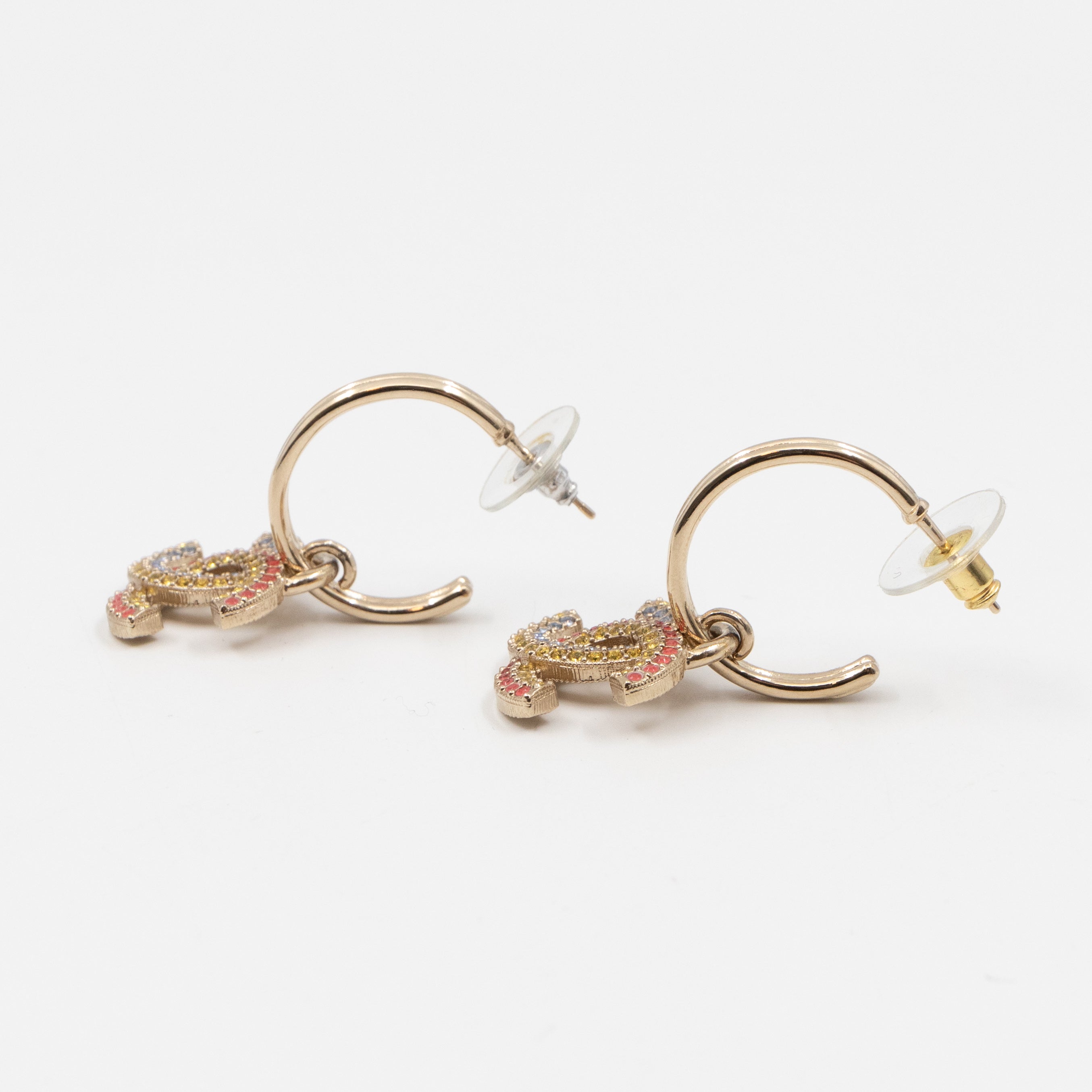 Colorful CC Hoops Crystal Earrings Light Gold