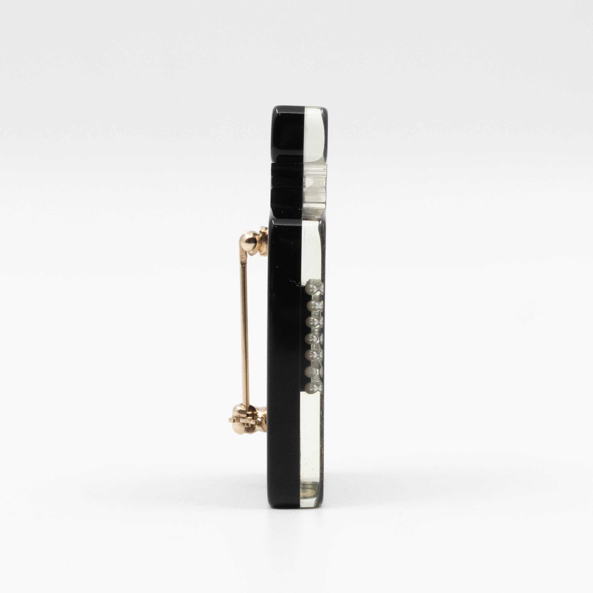 Resin Strass Perfume Bottle CC Brooch Black Gold