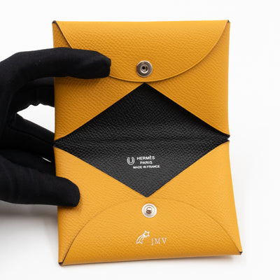 Calvi Card Holder Yellow Leather