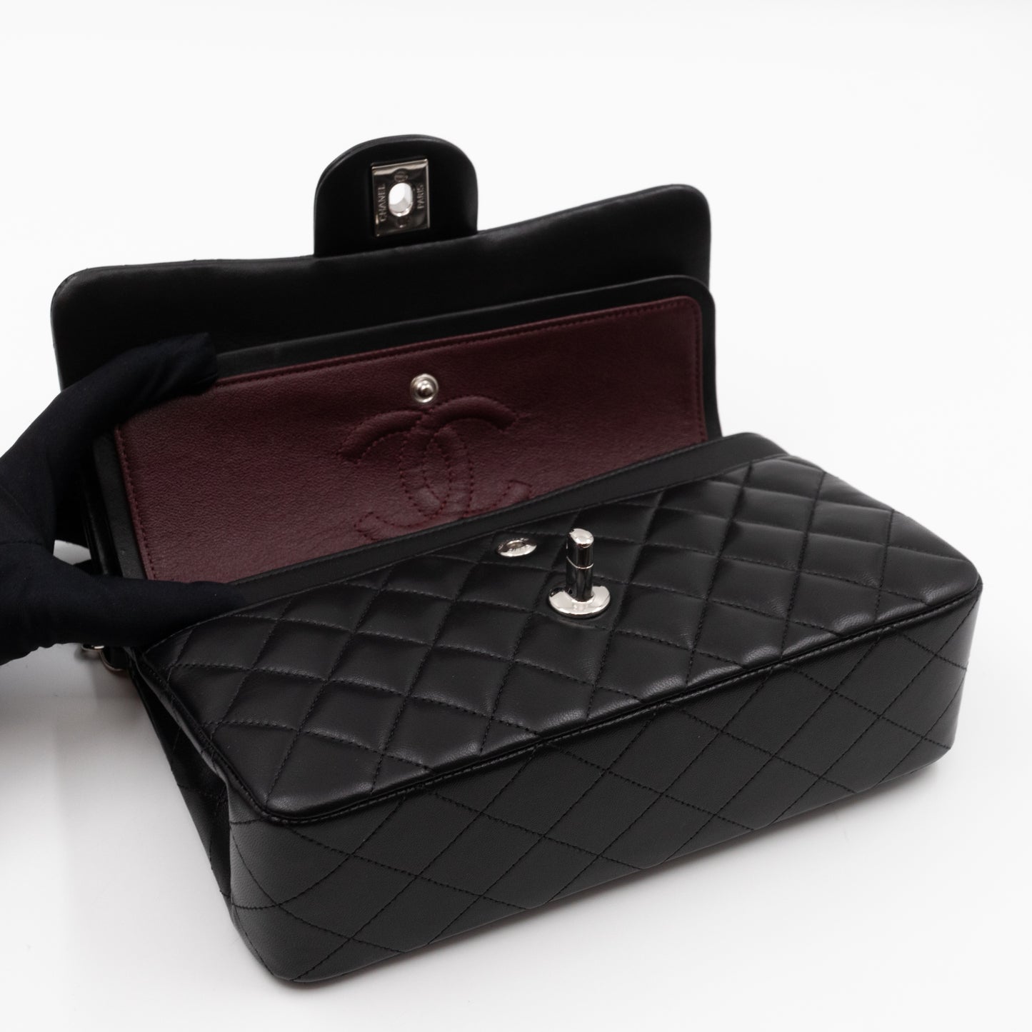 Classic Double Flap Small Black Lambskin Silver