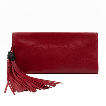 Nouveau Bamboo Tassel Clutch Red Leather