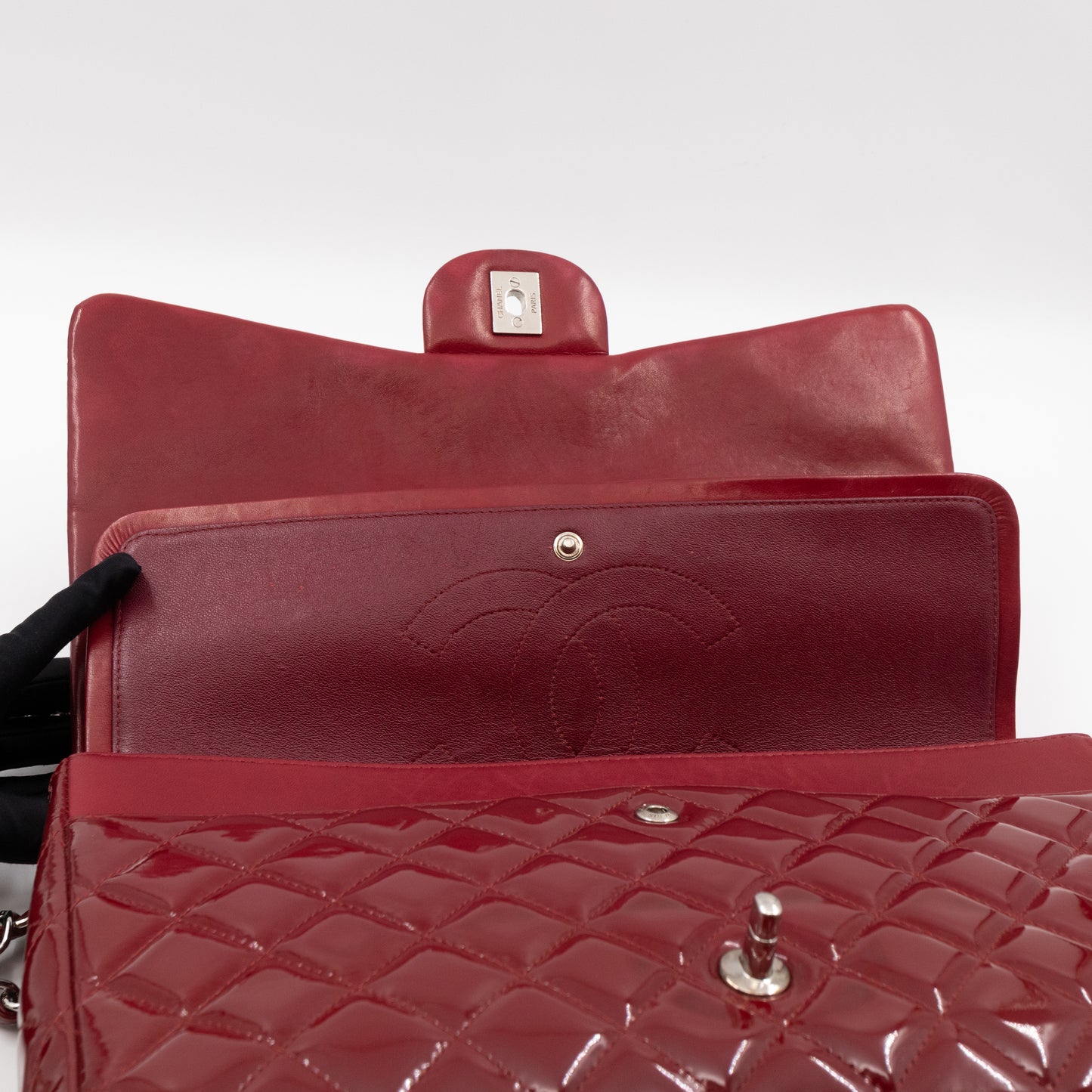 Classic Double Flap Maxi Red Patent Leather Silver