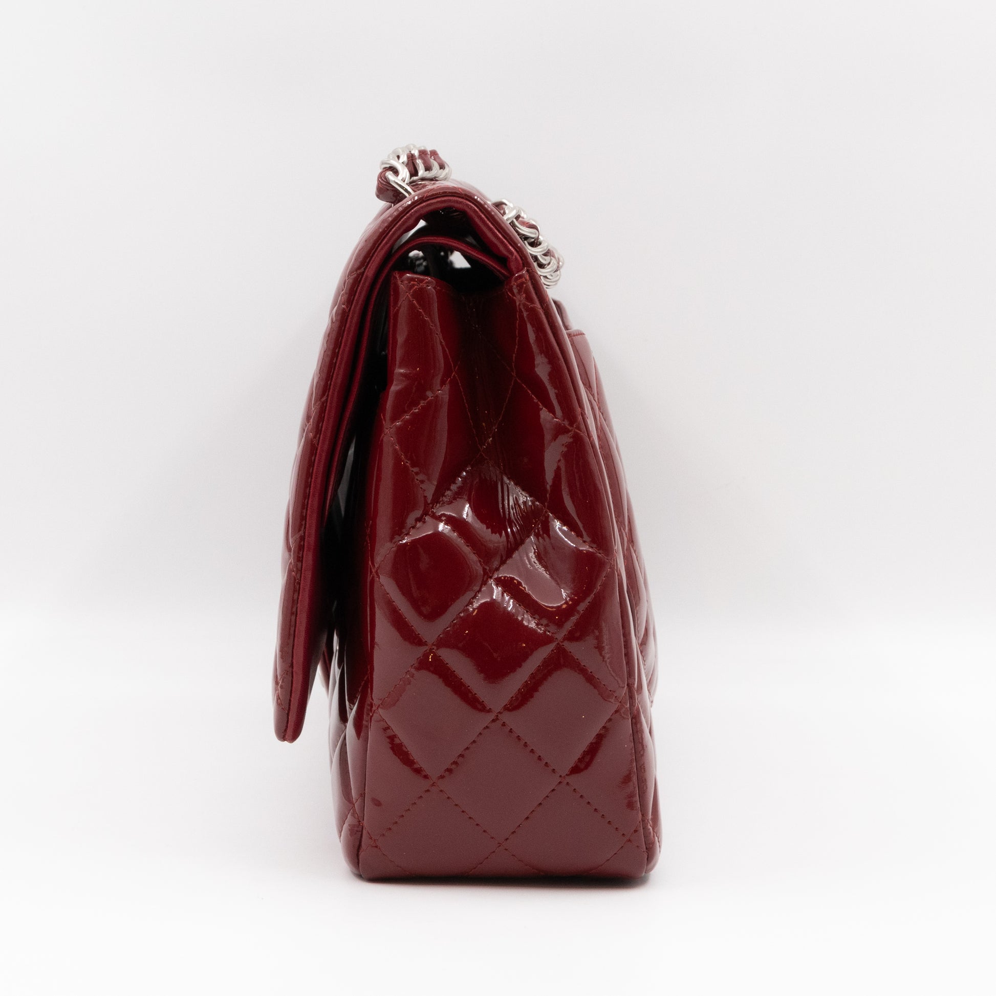 Chanel – Chanel Classic Double Flap Maxi Red Patent Leather Silver