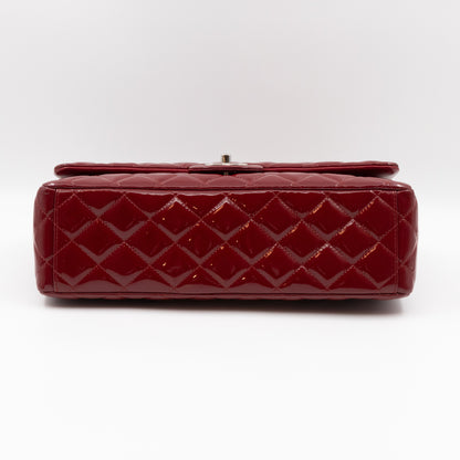 Classic Double Flap Maxi Red Patent Leather Silver