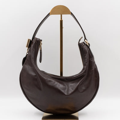 Duchessa Half Moon Hobo Vintage Shoulder Bag Brown Leather
